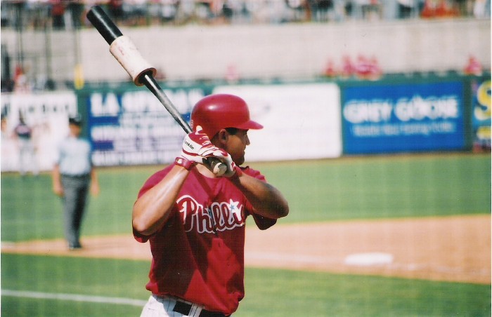 'Hey Pat, you're driving
through the ball now and keeping your hands back, which is great... but
watch that back leg, it collapses your power!' That's what I say down
in Clearwater instead of 'Let's go Phillies!'